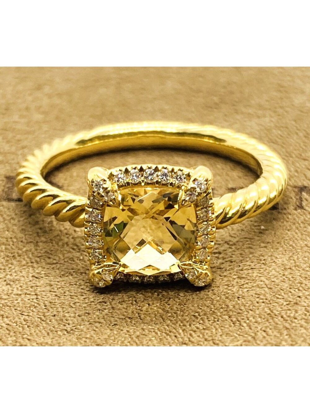 David Yurman Chatelaine Citrine Diamond Ring 18K Size 7.75